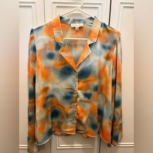 She + Sky Vibrant Orange and Blue Blouse